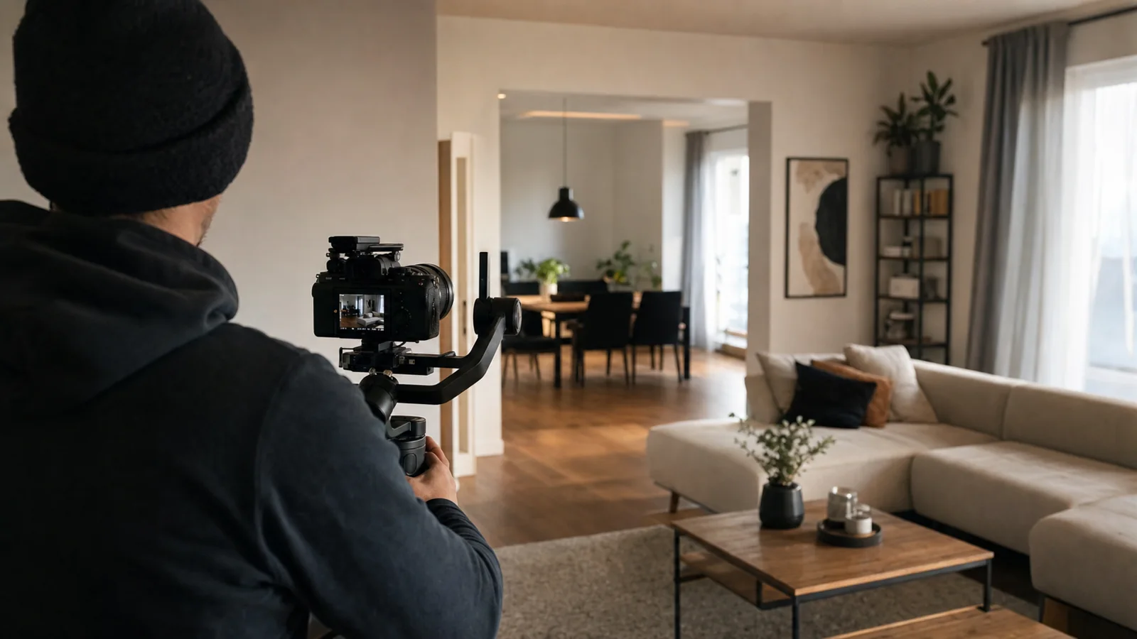 Natáčení interiéru nemovitosti kamerou na stabilizátoru