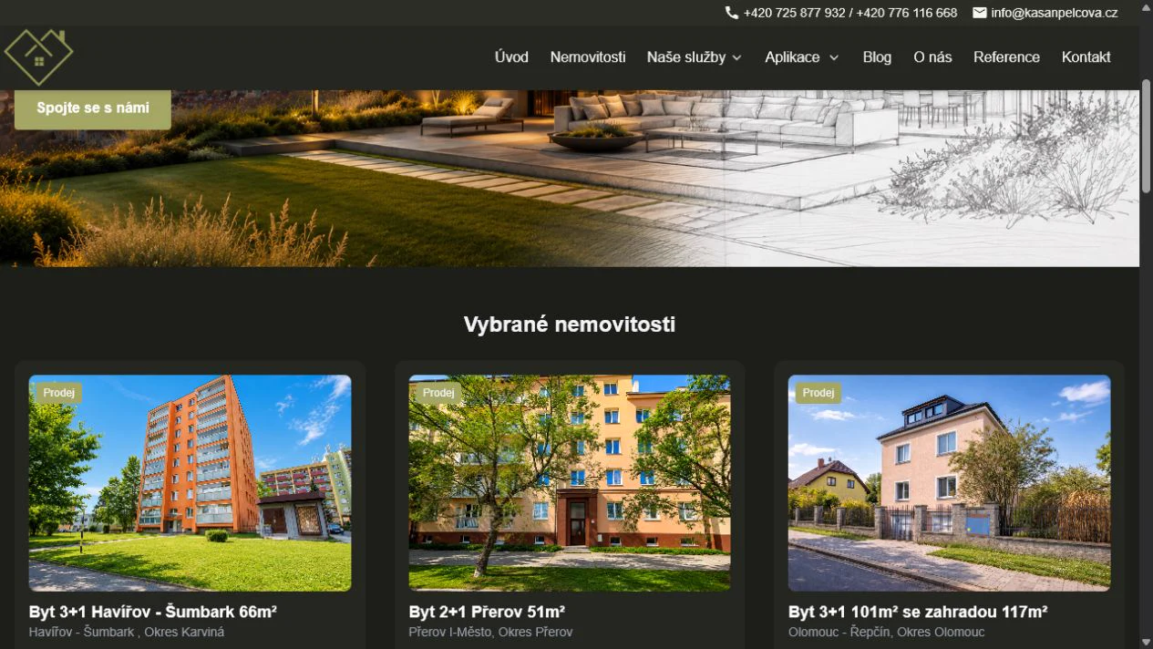 Seznam nemovitostí na webu Kasan a Pelcová