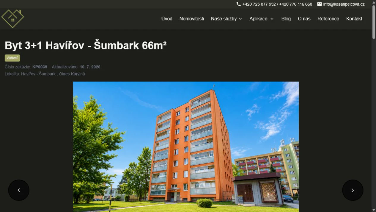 Detail nemovitosti na webu Kasan a Pelcová